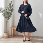 Seam-trim Tiered Denim Dress