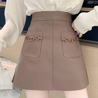 Faux Leather Metal-accent Mini A-line Skirt