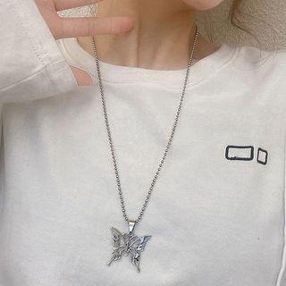 Butterfly Pendant Alloy Necklace 01# - Silver - One Size