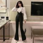 Set: Puff-sleeve Blouse + Boot-cut Jumper Pants