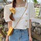 Puff Sleeve Square Neck Daisy Cropped Top