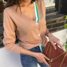 Contrast-trim V-neck Buttoned Cardigan