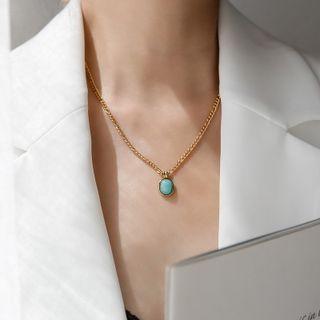 Pendant Necklace 1 Pc - Gold & Green - One Size