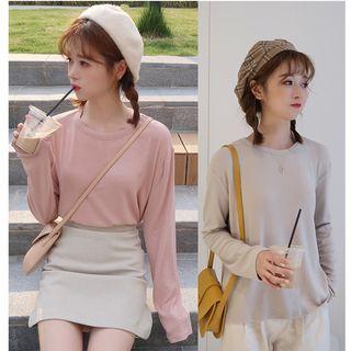 Plain Long-sleeve T-shirt/ Mini A-line Skirt