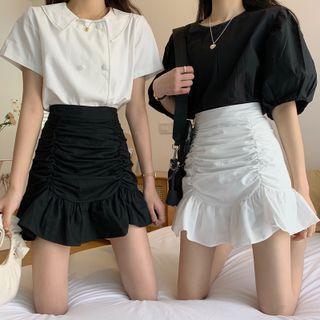 Ruffle Hem Ruched Mini Skirt
