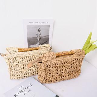 Bamboo-handle Straw Hand Bag