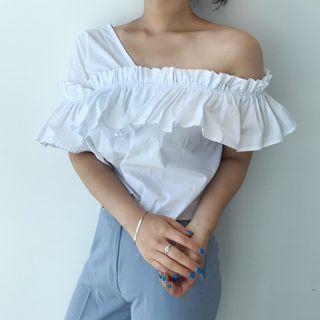 Ruffle One Shoulder Short-sleeve Blouse