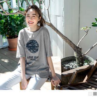 Earth Lettering Short-sleeve Round Neck T-shirt