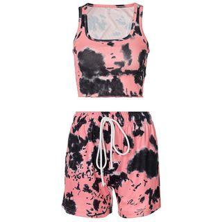 Set: Tie-dyed Tank Top + High-waist Shorts