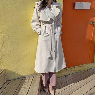 Stitched Long Trench Coat With Sash