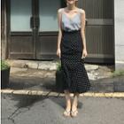 Sleeveless Knit Top / Polka Dot Midi Skirt