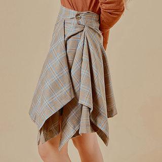 Asymmetric Mini Plaid Skirt
