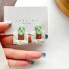 Floral Sterling Silver Ear Stud 1 Pair - S925 Silver Needle - Earring - Green & White - One Size