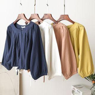 Drawstring-cuff Long-sleeve Top