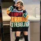 Lettering Rainbow Oversized Sweater As Shown In Figure - One Size