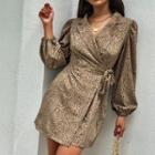 Leopard Print Balloon-sleeve Mini A-line Dress