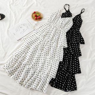 Spaghetti-strap Dot Print Layered Dress