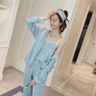 Loungewear Set: Camisole Top + Long-sleeve Shirt + Pants + Shorts + Head Band