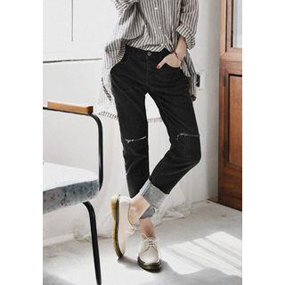Slit-knee Straight-cut Jeans