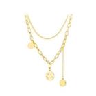Simple And Creative Plated Gold Geometric Circular Smiley Face Double Layer 316l Stainless Steel Necklace Golden - One Size