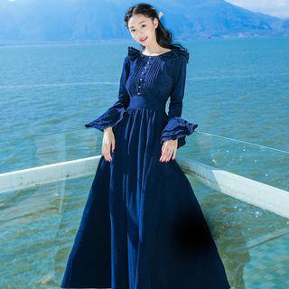 Corduroy Long Bell Sleeve Maxi A-line Dress