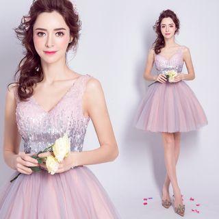 Sleeveless Mesh Short Wedding Dress