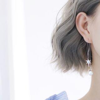 925 Sterling Silver Bead & Star Fringed Earring 1 Pair- 925 Silver - Threader Earring - As Shown In Figure - One Size