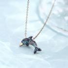 Rhinestone Dolphin Pendant Necklace Necklace - Dolphin - Rose Gold - One Size