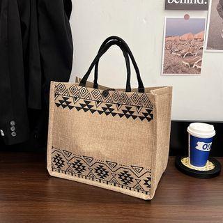 Print Woven Tote Bag Type 1 - Beige - One Size