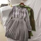 Long-sleeve Argyle Panel Knit A-line Dress