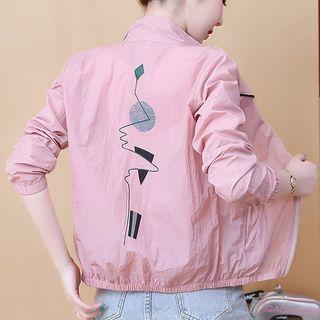 Piping Trim Printed Back Zip Jacket