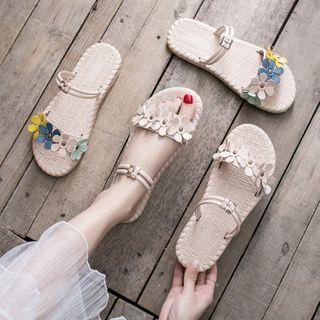 Faux Leather Flower Slide Sandals