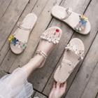 Faux Leather Flower Slide Sandals