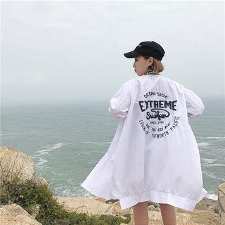 Embroidered Back Long Baseball Jacket