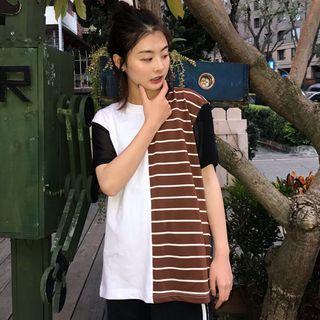 Striped Panel Color Block Short-sleeve T-shirt