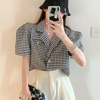 Houndstooth Short-sleeve Blazer Houndstooth - One Size