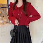 Peter Pan Collar Knit Blouse Red - One Size