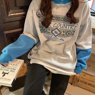 Mock Two-piece Pullover Fleece Lining - Gray - One Size