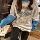 Mock Two-piece Pullover Fleece Lining - Gray - One Size