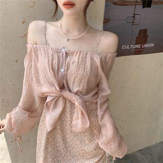 Long-sleeve Loose-fit Blouse / Floral Print Sleeveless Dress