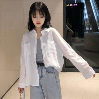 Plain Long-sleeve Shirt / Crochet Cardigan