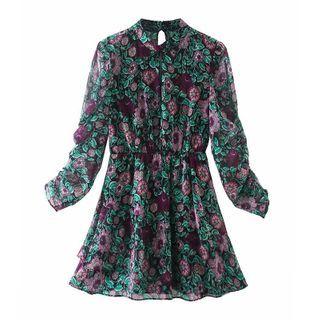 Flowers Print Short-sleeve Mini A-line Dress