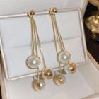 Faux Pearl Chain Drop Earring Silver Earring - Gold - One Size