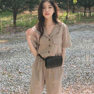 Button Short-sleeve Jumpsuit