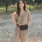 Button Short-sleeve Jumpsuit