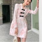 Long-sleeve Floral Frog Buttoned Mini Dress
