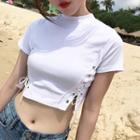 Short-sleeve Lace Up Crop T-shirt