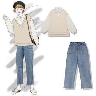 Mock Two Piece Shirt / Straight Fit Jeans