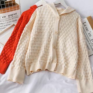 Embossed Loose-fit Hooded Cardigan