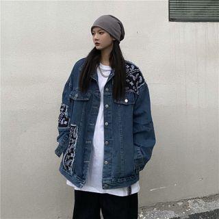 Print Panel Button-up Denim Jacket